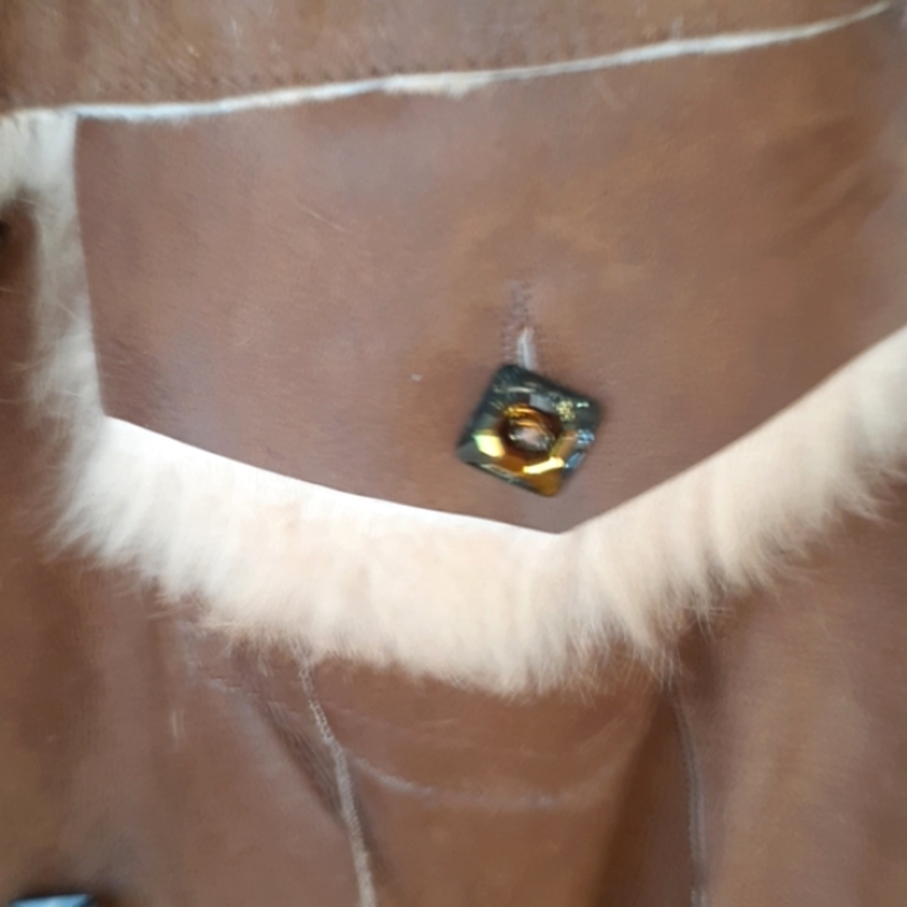 Womens "cache"vintage Leather patch & rabbit fur jacket,NEW, beautiful peice,XS - Picture 3 of 16